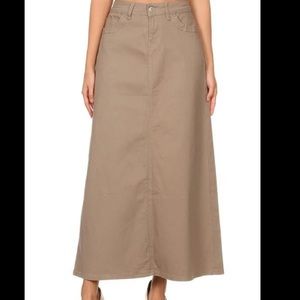Dark Khaki Long A Line Denim Skirt